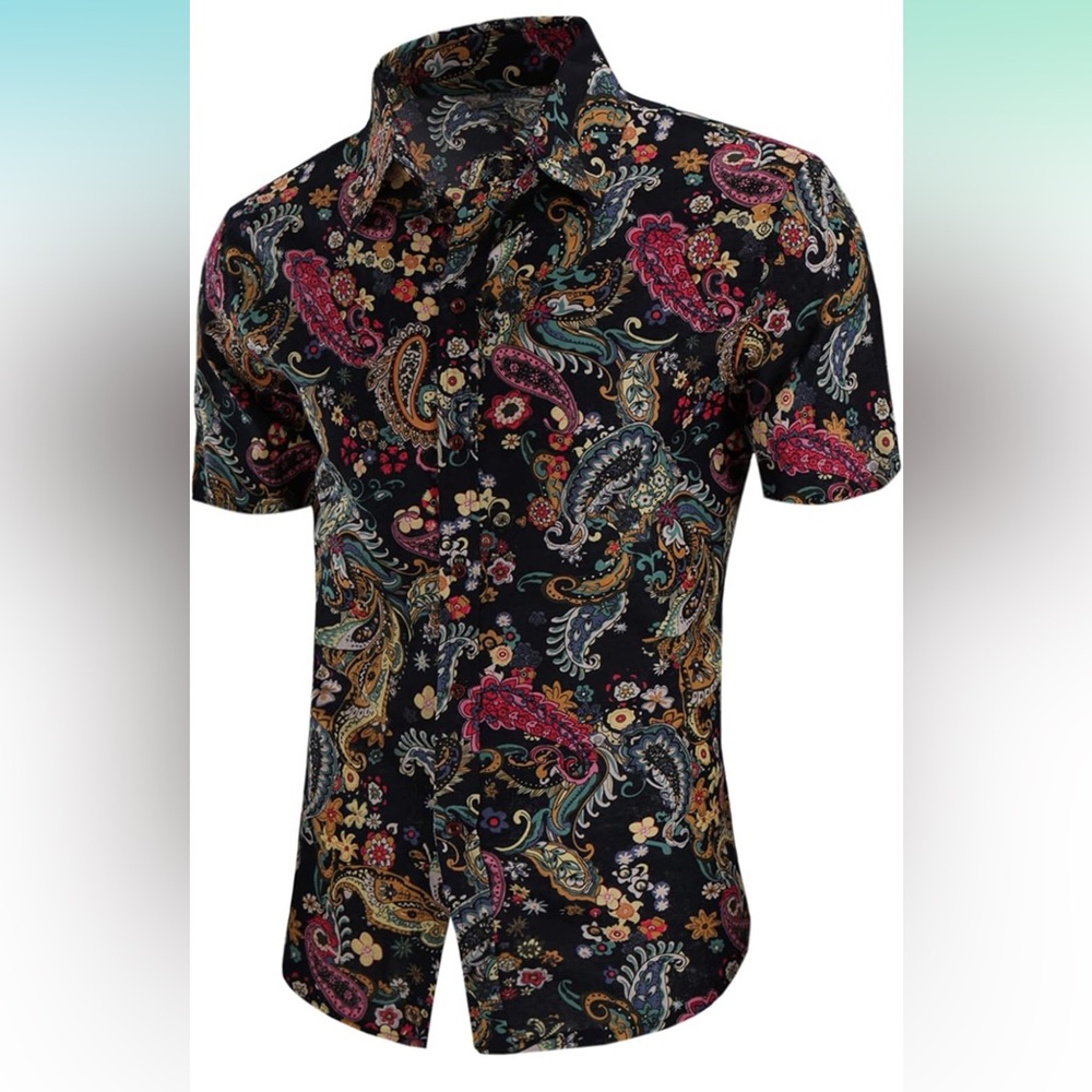 Men’s Retro 70s Paisley Short Sleeve Button Down